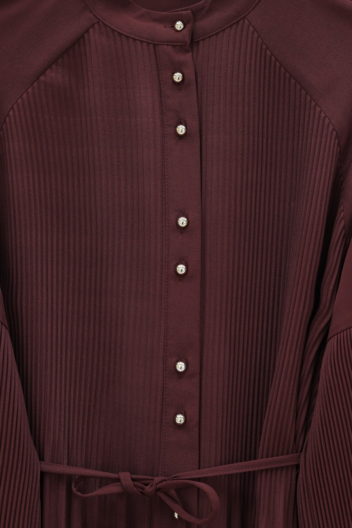 Pleated Mandarin Collar Buttoned Crepe Co-ord Set - Bordeaux - Podyumplus - by Peralane - photo 6