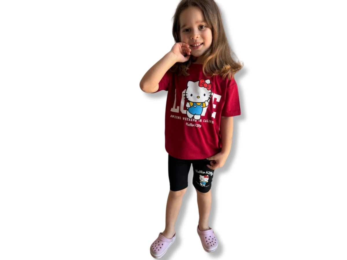 Hello Kitty Printed Girls' T-Shirt and Shorts Set - Red/Black - Replikas - by Peralane