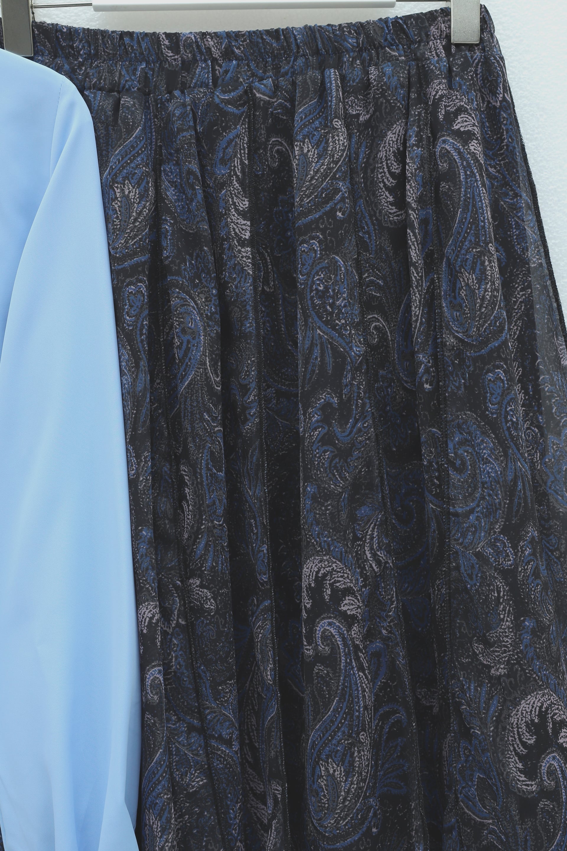 Elasticated Waist Patterned Lined Chiffon Midi Skirt - Dark Blue - Podyumplus - by Peralane - photo 6