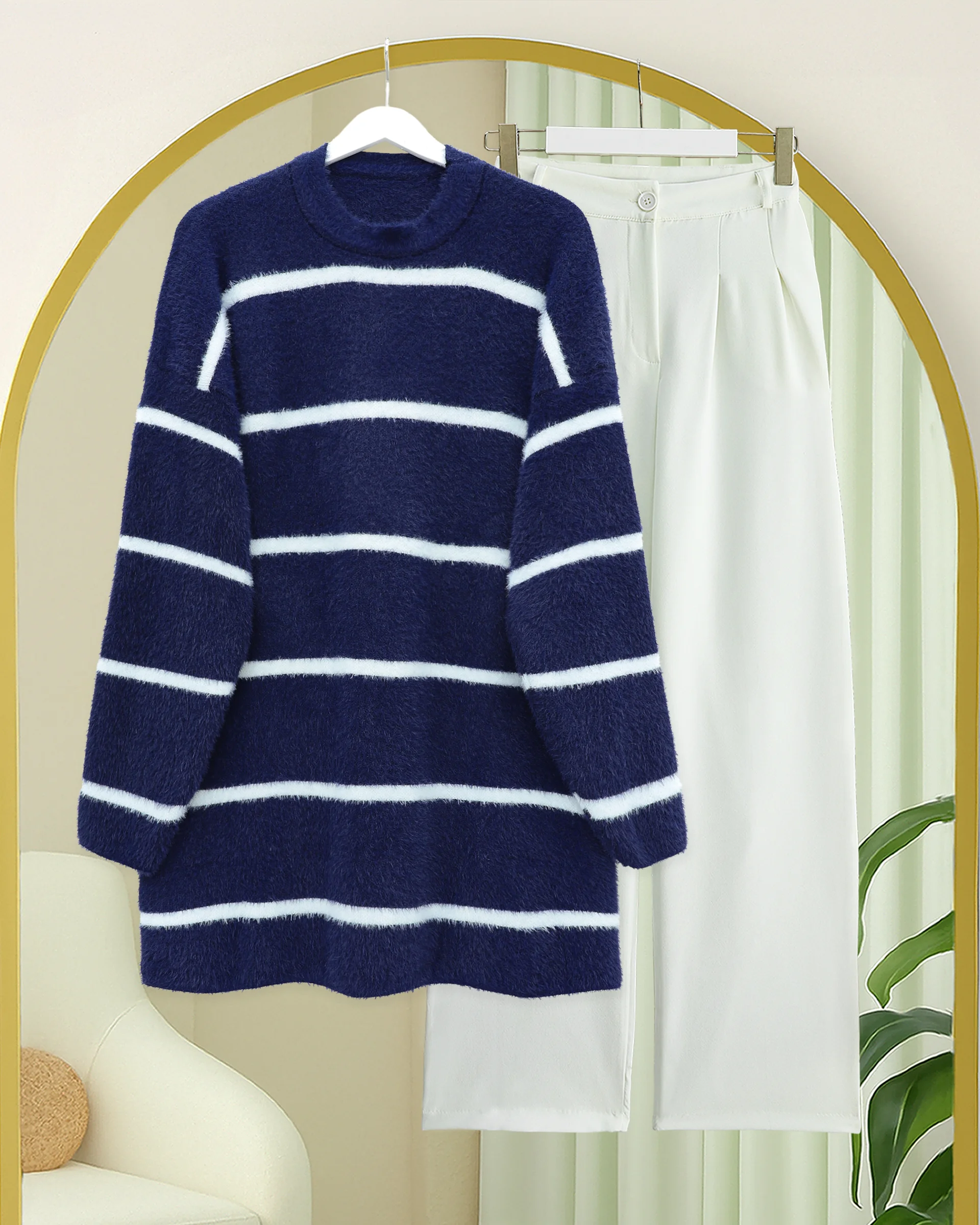 Striped Relaxed Knit Tunic - Navy - Podyumplus - by Peralane - photo 3