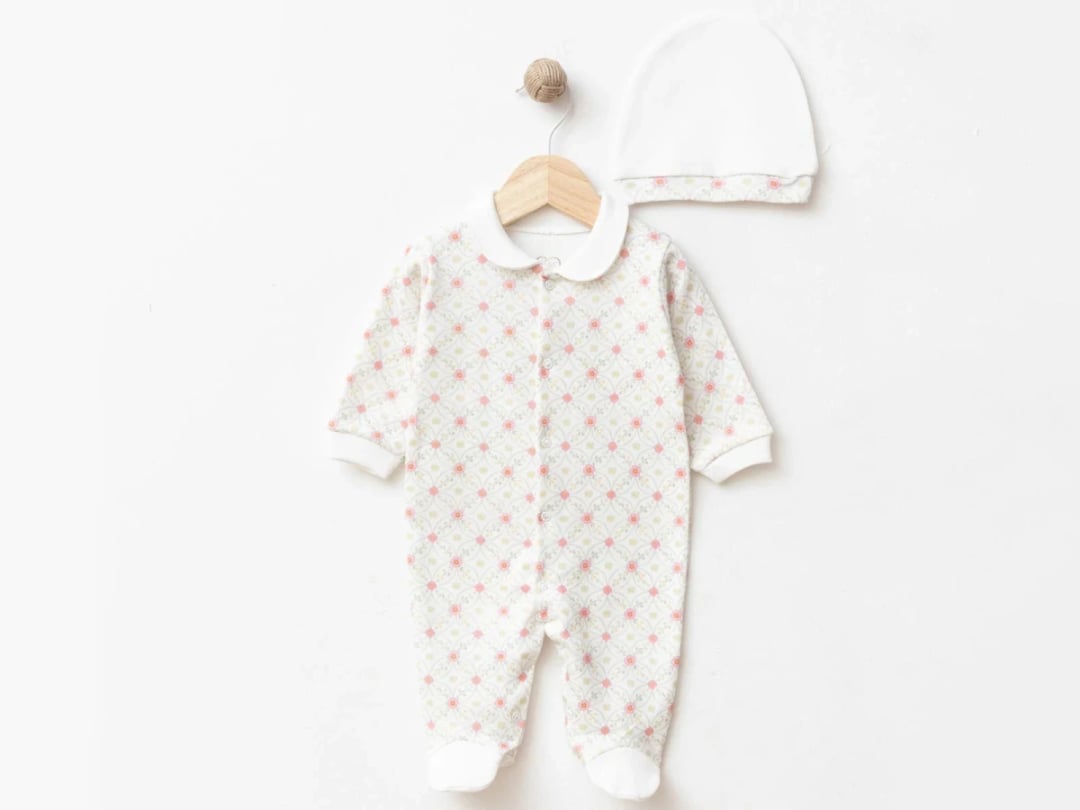 Floral Print Baby Girl Romper and Hat Set - Esya - by Peralane