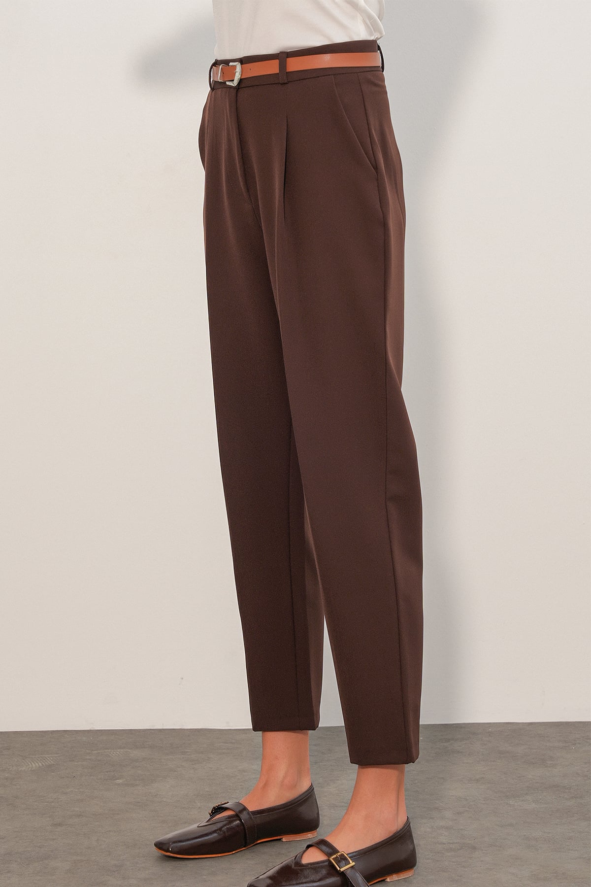 Women's Belted Fabric Trousers 30136 - Brown - Bigdart - by Peralane - photo 3