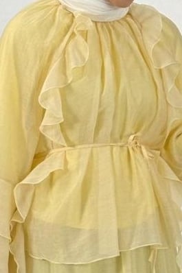 Ruffled Front Spanish Sleeve Lined Laced Skirt Cupra Set - Yellow - Podyumplus - by Peralane - photo 9