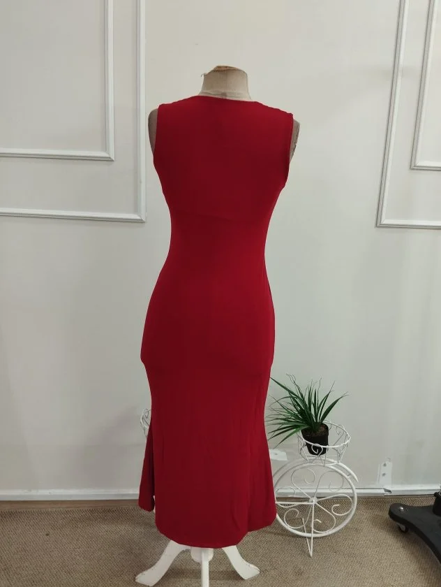 Women's Sleeveless Rhinestone-Trimmed Midi Crepe Dress - Janes - by Peralane - photo 6