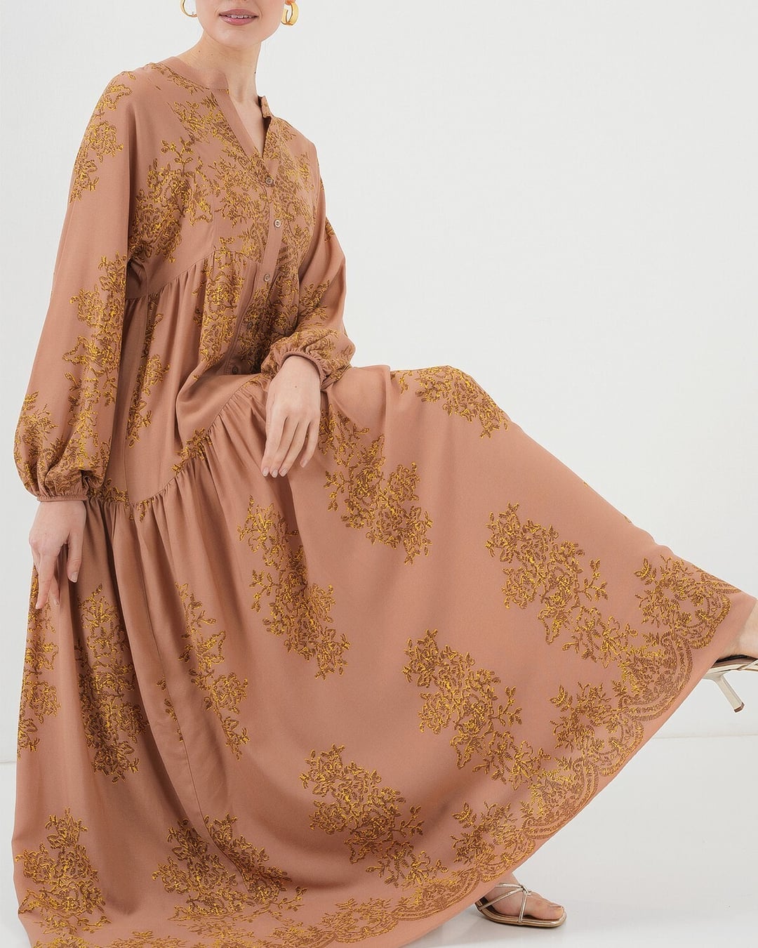 Dusty Rose Gold Floral Printed Modest Dress - Bigdart - by Peralane - photo 7