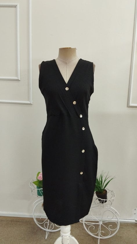 Women's Sleeveless Wrap-Front Midi Linen Dress with Buttons - Janes - by Peralane - photo 4