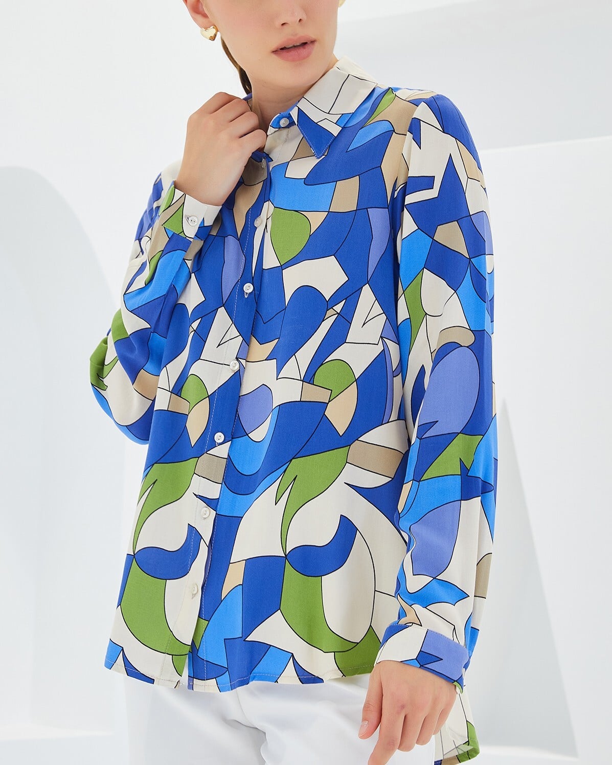 Women's Graphic Print Blouse and Wide-Leg Trousers Set - Indigo - Wholeskop - by Peralane - photo 5