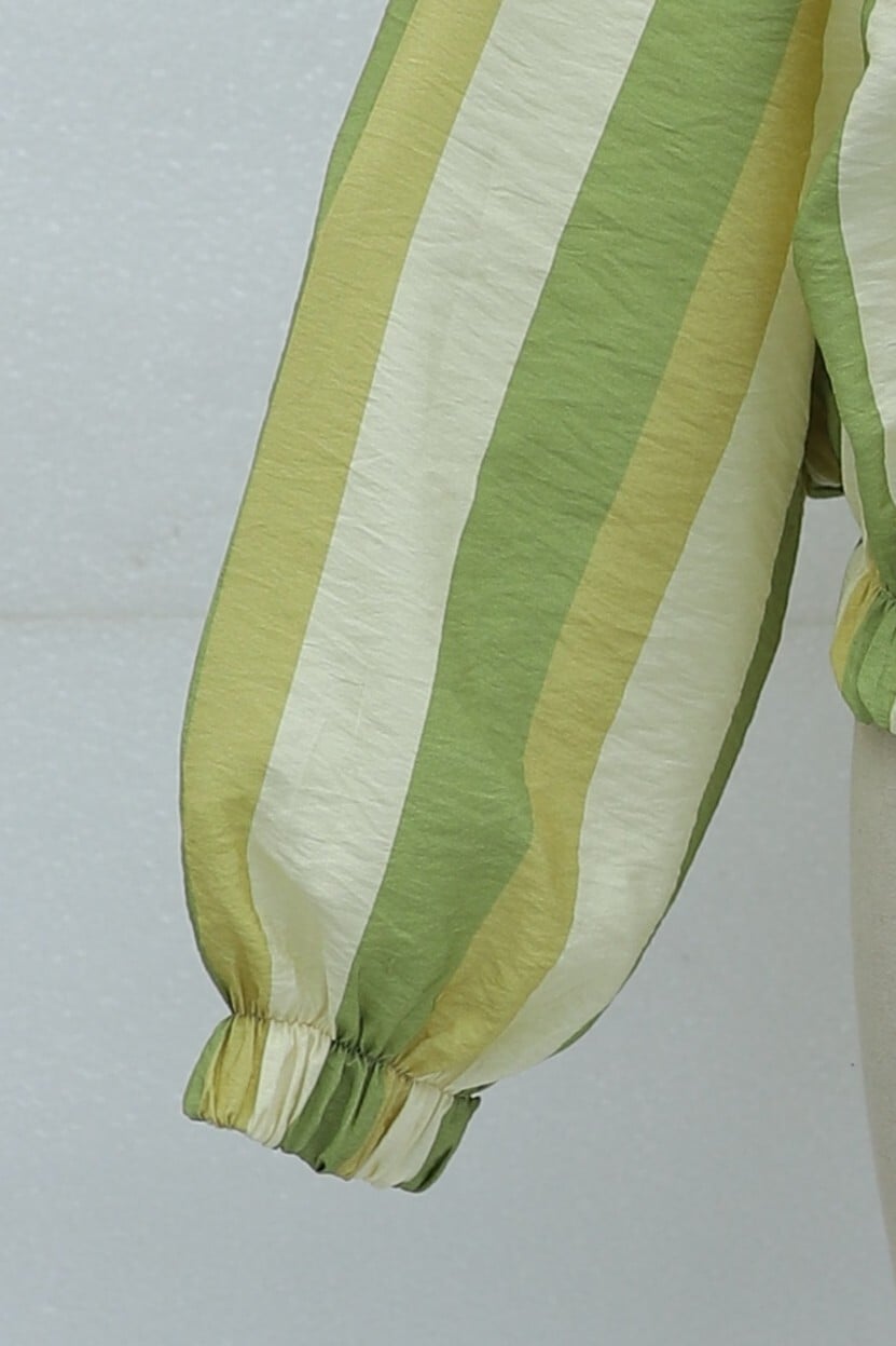Elasticated Cuff and Hem Zip-Up Patterned Summer Jacket - Oil Green - Podyumplus - by Peralane - photo 8