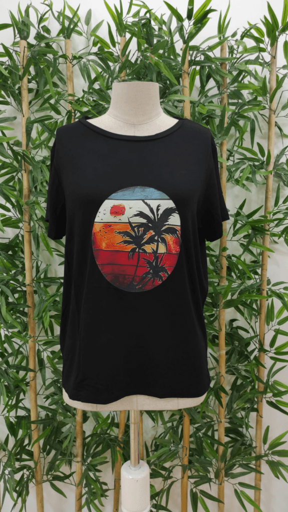 Women's Short-Sleeve Palm Print Viscose T-Shirt - Janes - by Peralane - photo 4