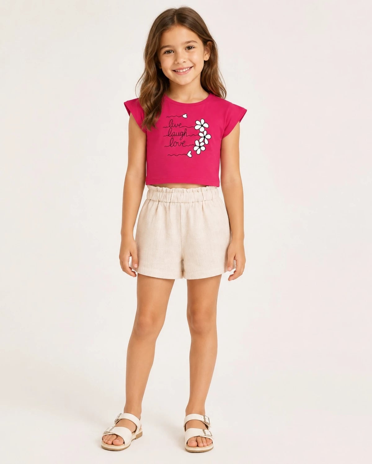 Girls' Two-Piece T-Shirt and Linen Shorts Set - 23175-i - Interkidsy - by Peralane