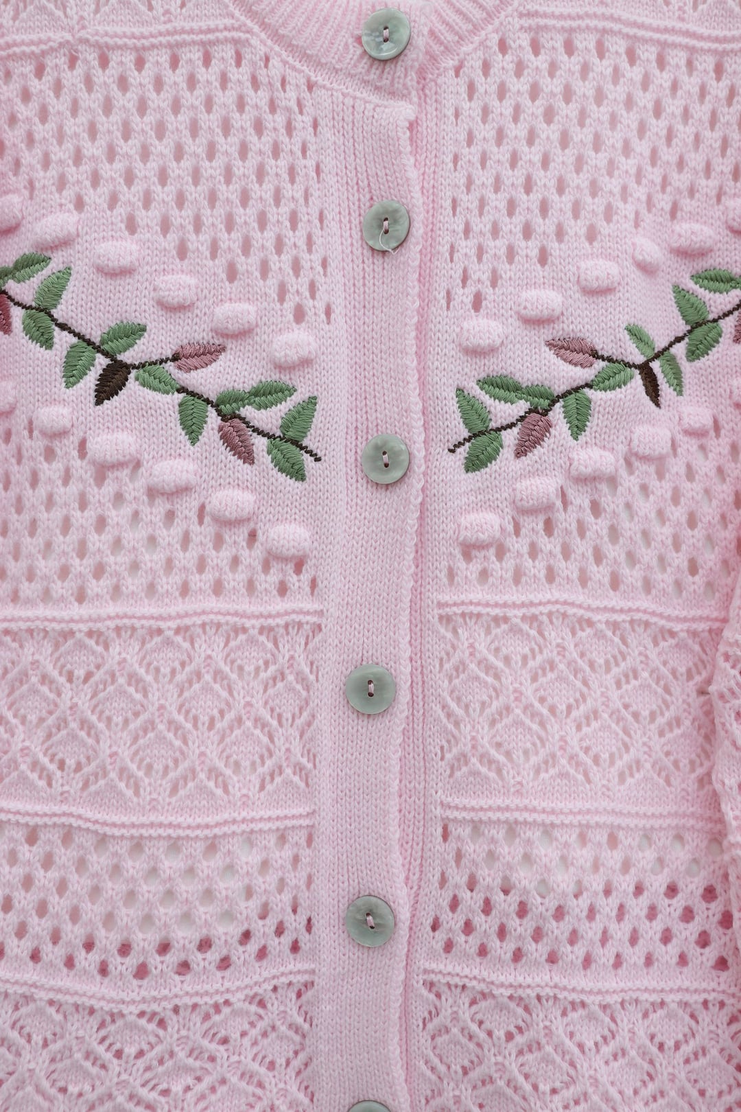 Embroidered Open-Knit Cardigan with Button Front - Pink - Podyumplus - by Peralane - photo 6