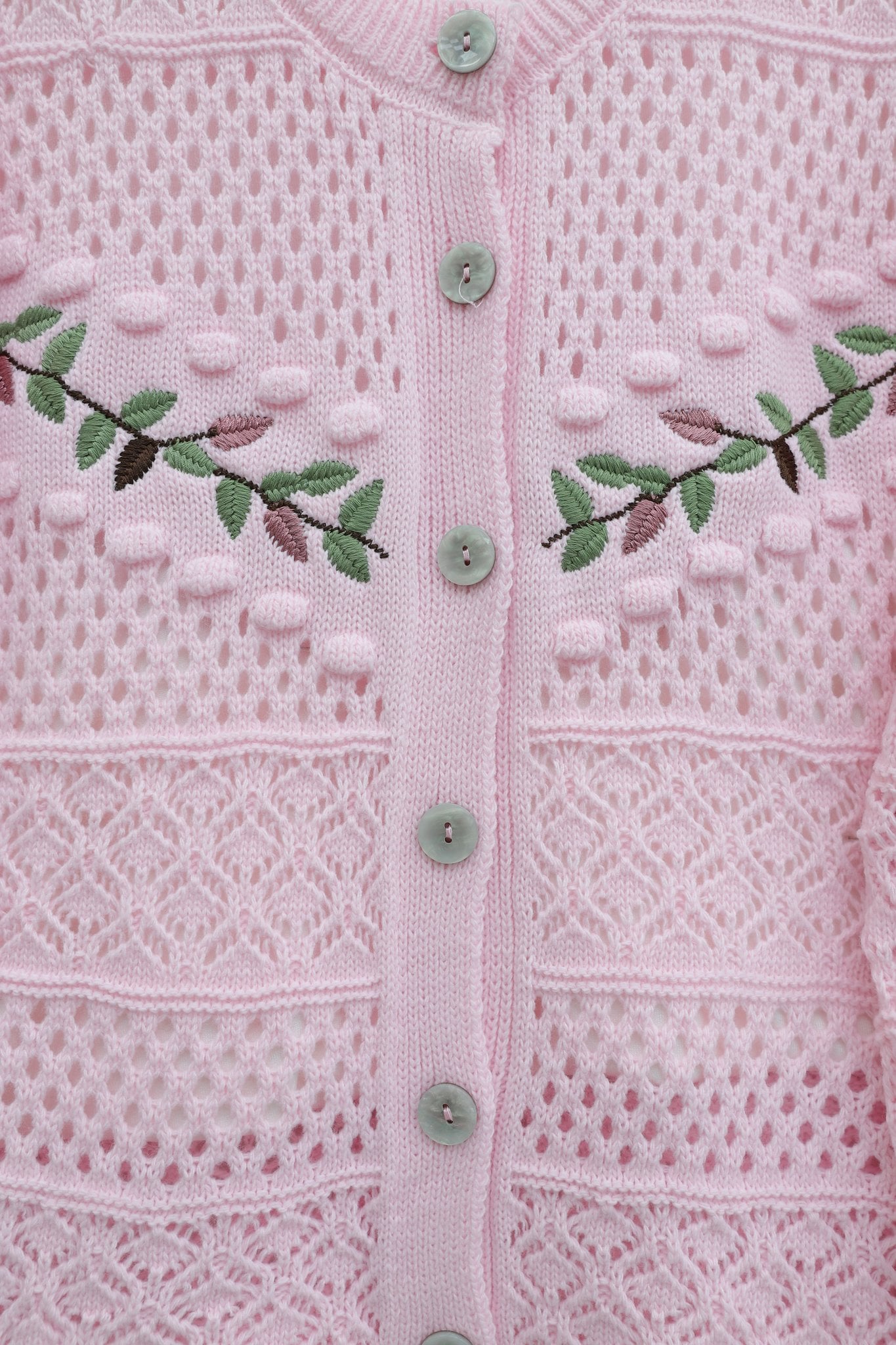 Embroidered Open-Knit Cardigan with Button Front - Pink - Podyumplus - by Peralane - photo 6