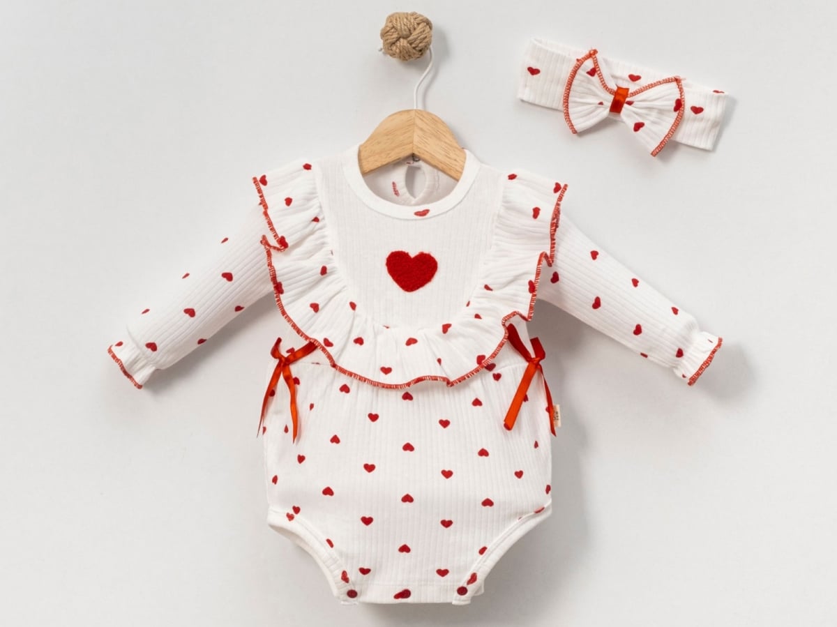 Baby Girls' Heart Print Bodysuit and Headband Set (Pack of 4) - Cayzen - by Peralane