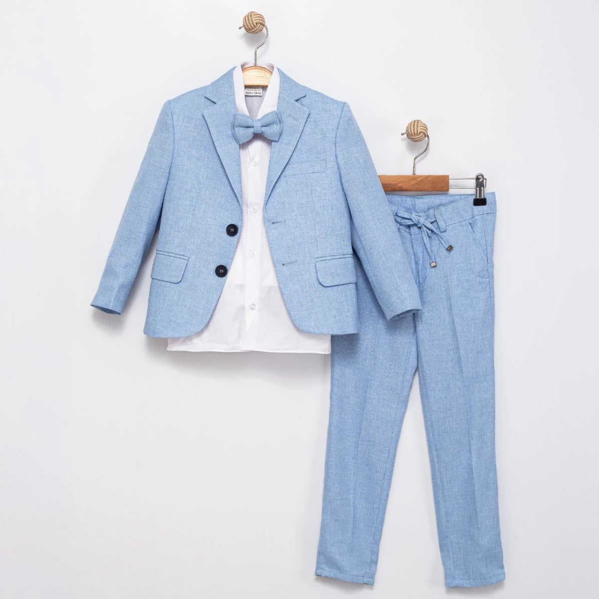 Boys' 4-Piece Houndstooth Suit Set with Jacket, Vest, Shirt and Bow Tie - Turquoise - Terry - by Peralane