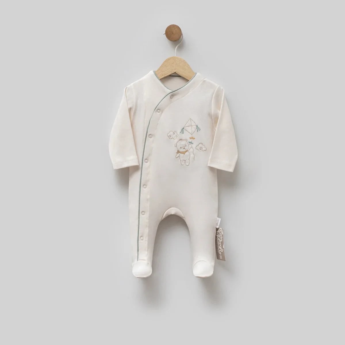 Baby Romper with Bear Kite Embroidery - Cream - Flexi Baby - by Peralane