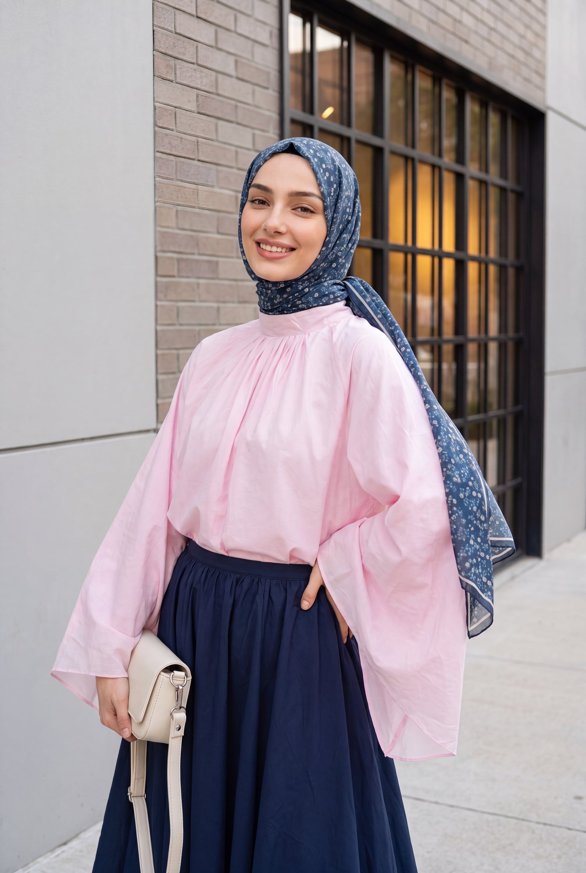 Pink Long-Sleeved Voile Blouse with High Neck and Spanish Sleeves - Podyumplus - by Peralane - photo 3