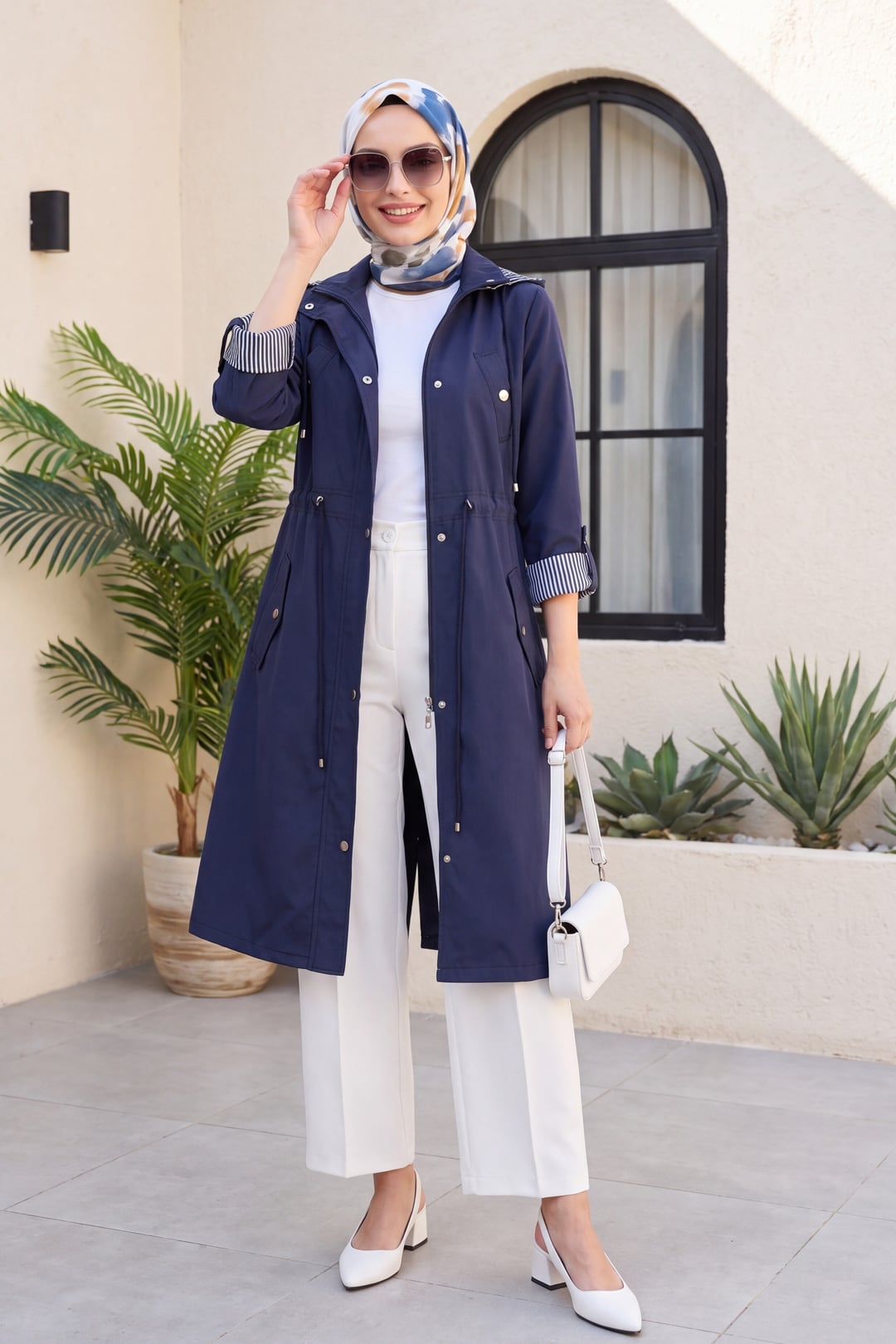 Navy Blue Lined Trench Coat - Podyumplus - by Peralane - photo 3