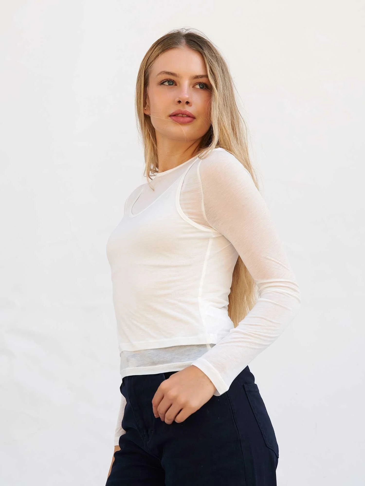 Women's Double-Layer Long-Sleeved Blouse in Ecru - Lefon - by Peralane - photo 4
