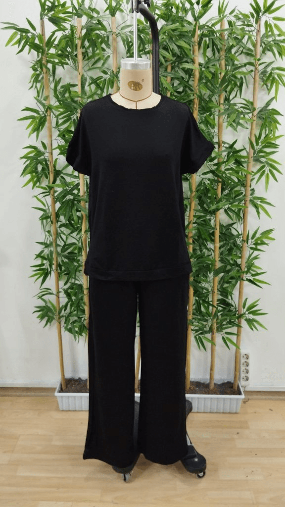 Women's Short-Sleeve Crew Neck Viscose Two-Thread Blouse and Wide-Leg Trouser Two-Piece Set - Janes - by Peralane - photo 6