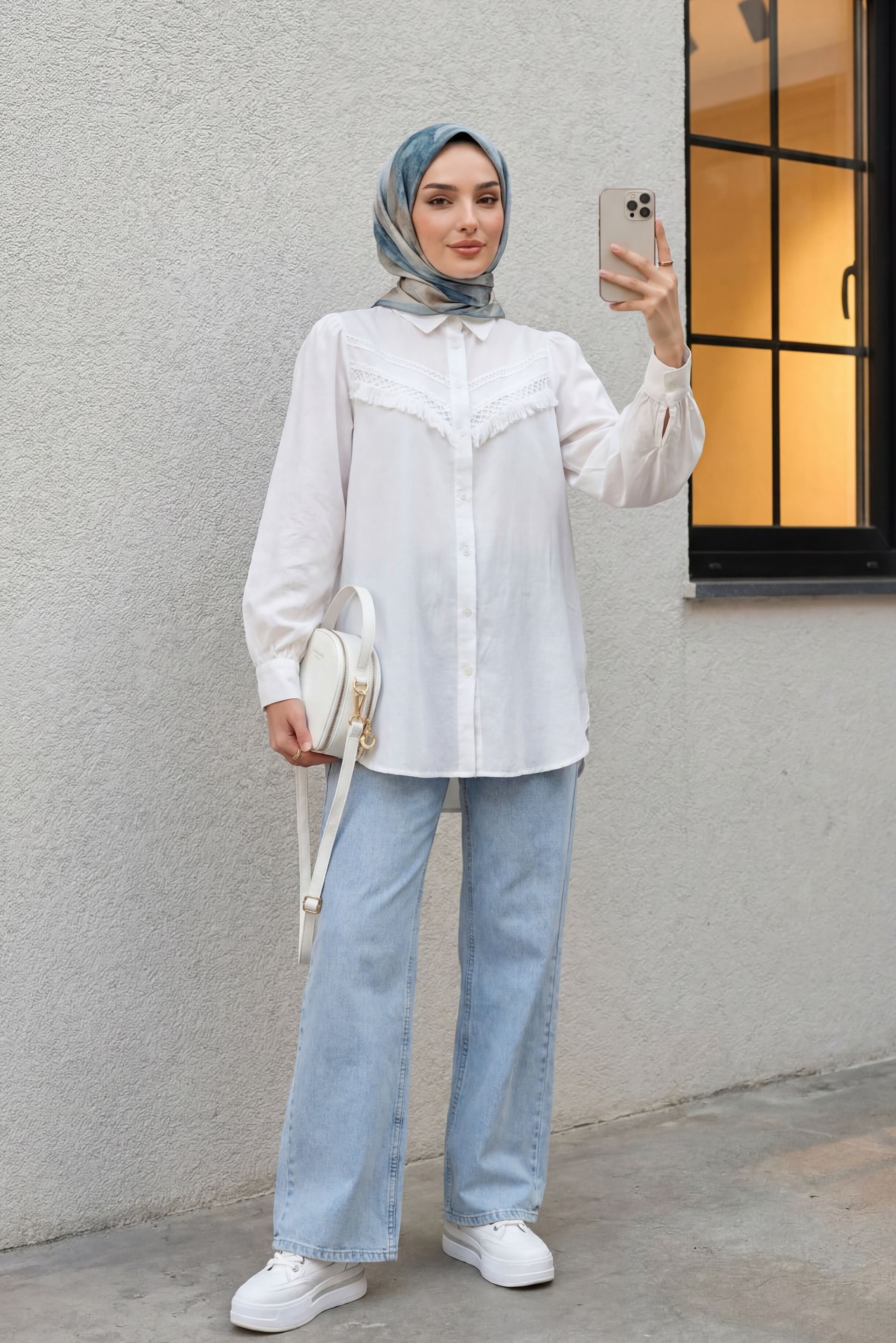 Palazzo Denim Trousers with Pockets and Zip - Ice Blue - Podyumplus - by Peralane - photo 4