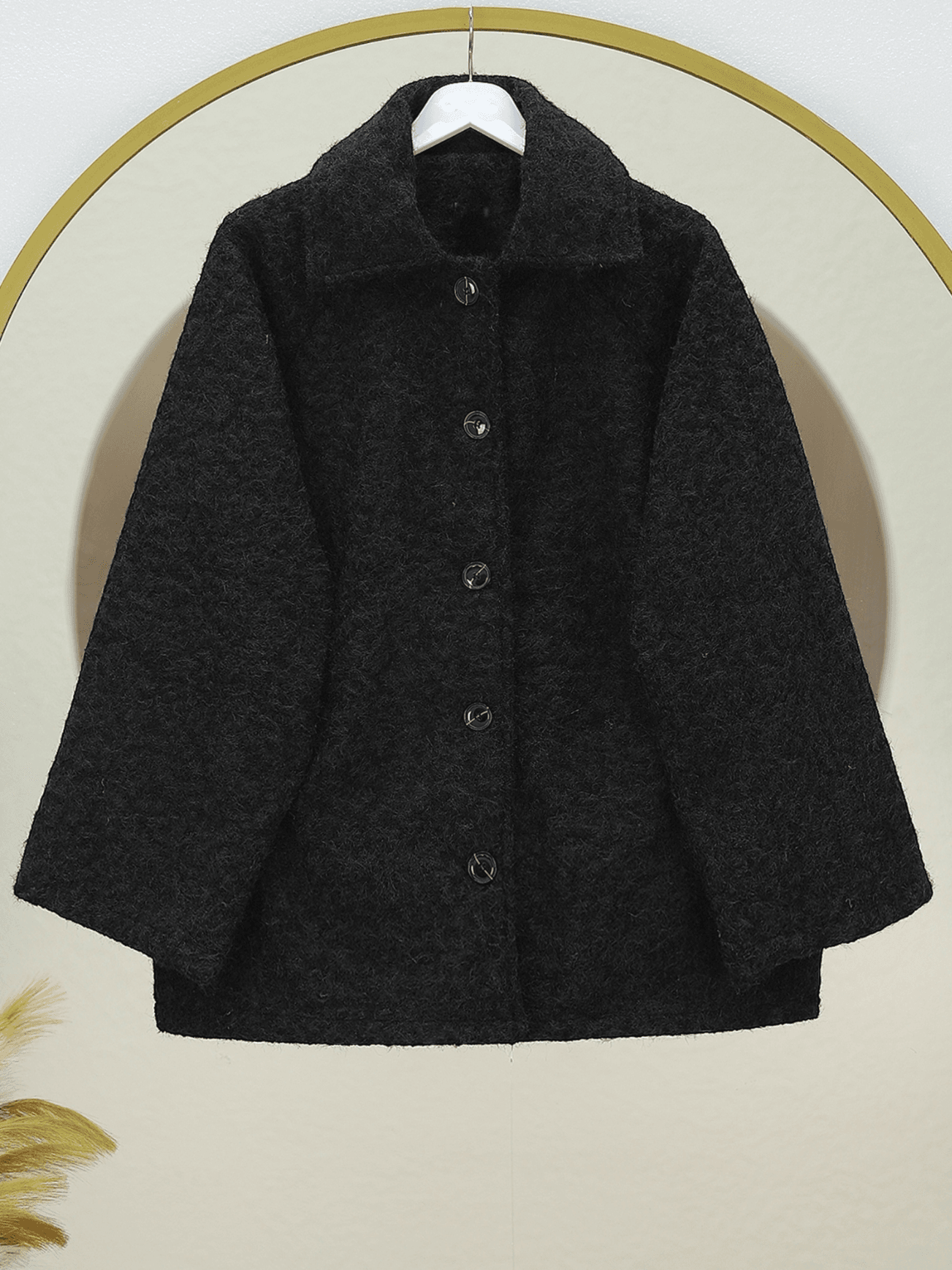 Double-Pocket Button-Front Lined Boucle Coat - Black - Podyumplus - by Peralane - photo 2