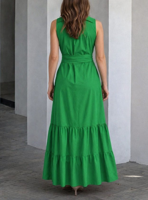 Women's Sleeveless Collared Button-Front Maxi Dress with Tie Waist - Janes - by Peralane - photo 3