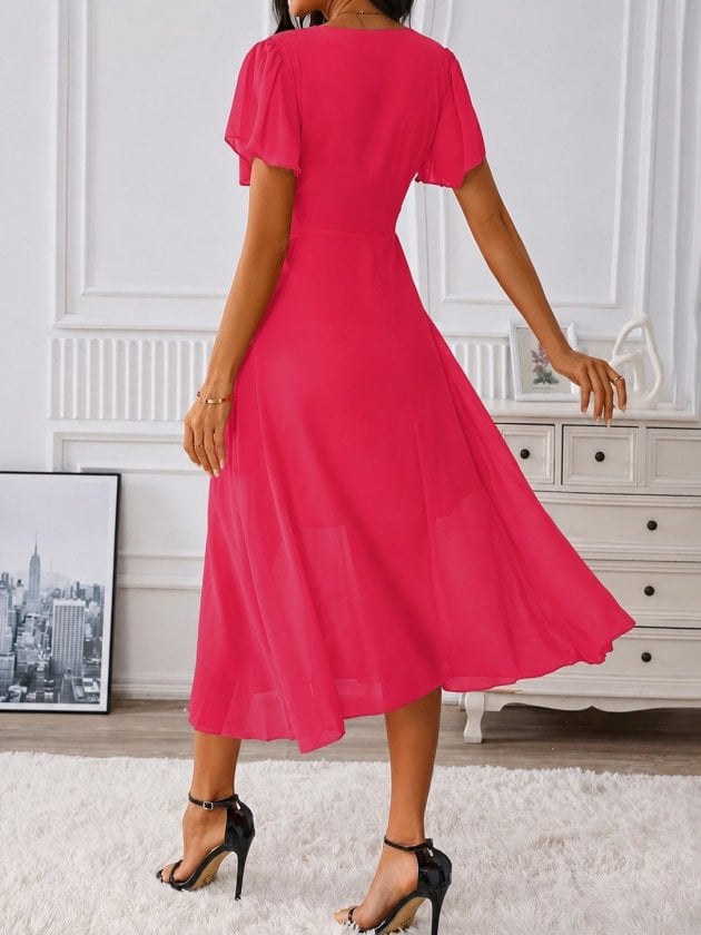 Women's Short Sleeve V-Neck Midi Lined Chiffon Dress - Janes - by Peralane - photo 3