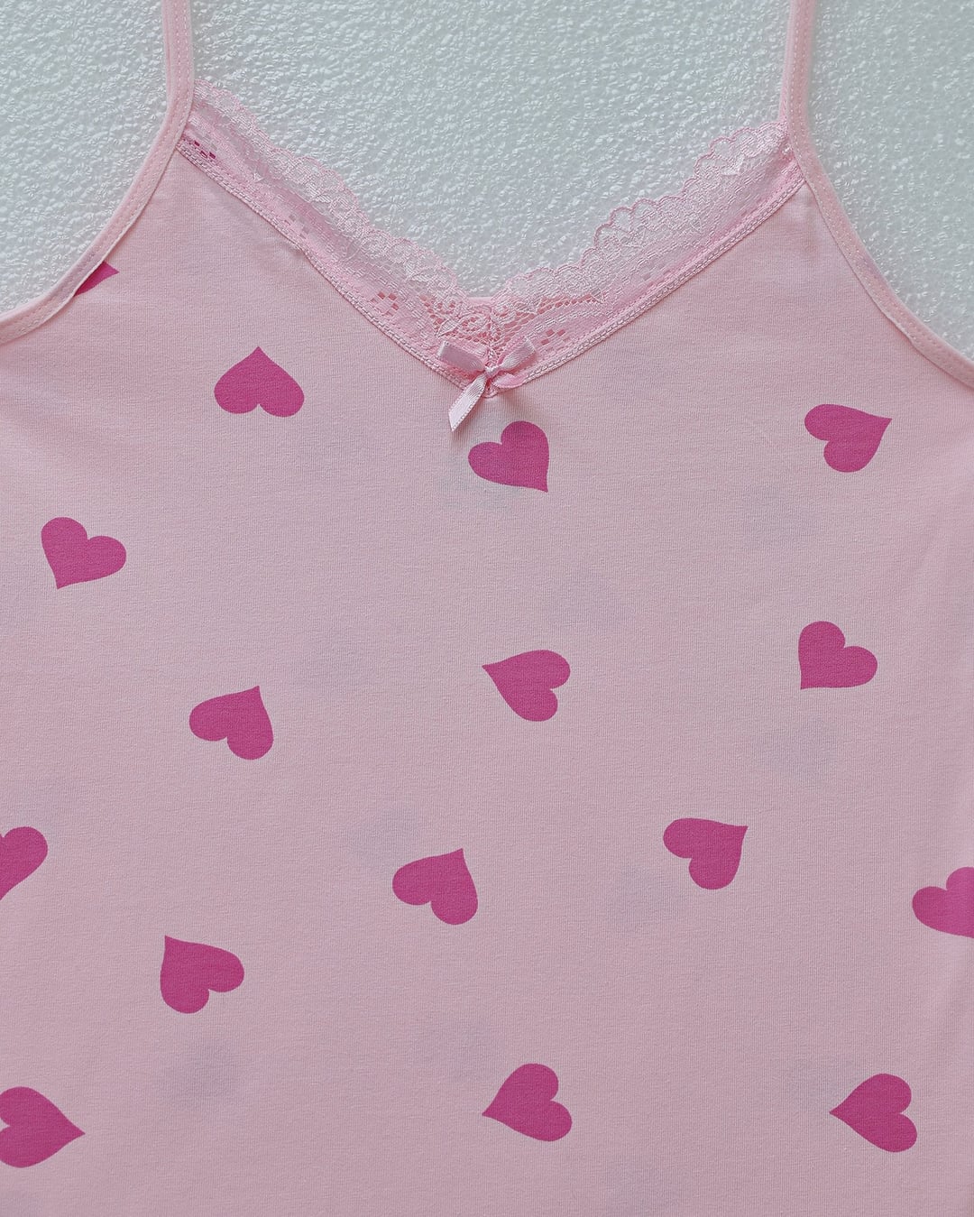 Pink Heart Print Lace Trim Camisole Top with Spaghetti Straps - Podyumplus - by Peralane - photo 3