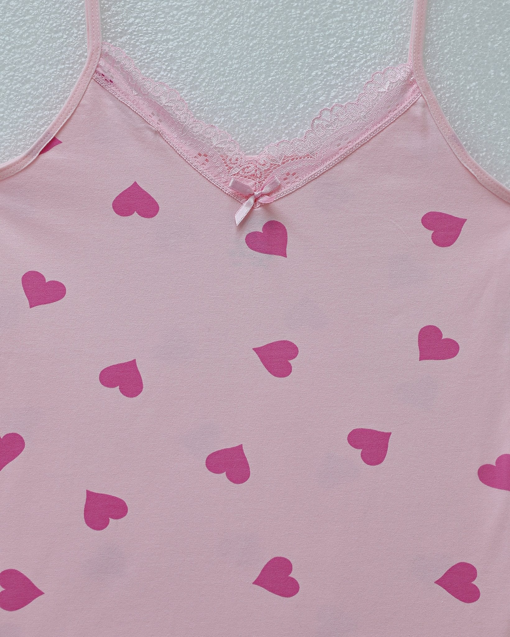 Pink Heart Print Lace Trim Camisole Top with Spaghetti Straps - Podyumplus - by Peralane - photo 3