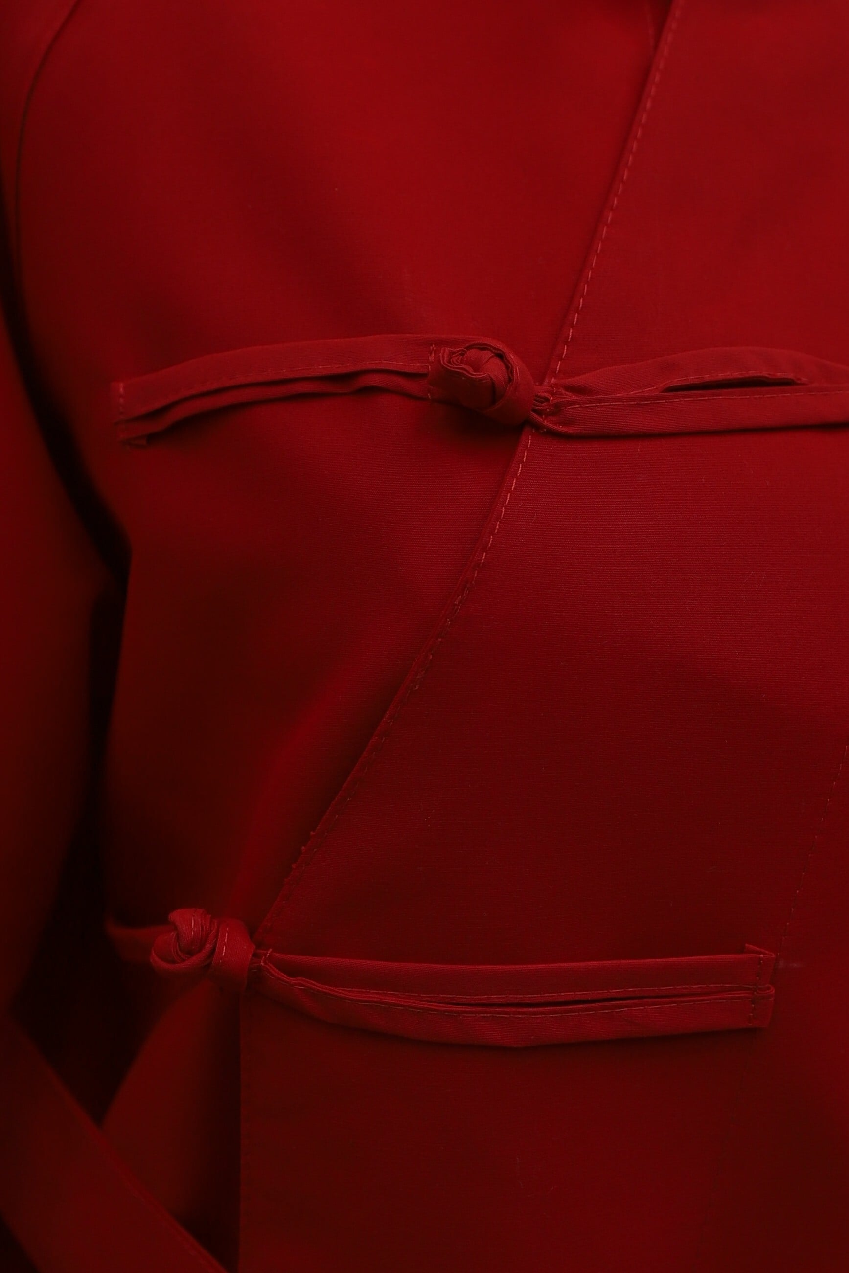 Red Mandarin Collar Belted Trench Coat with Frog Closures - Podyumplus - by Peralane - photo 8