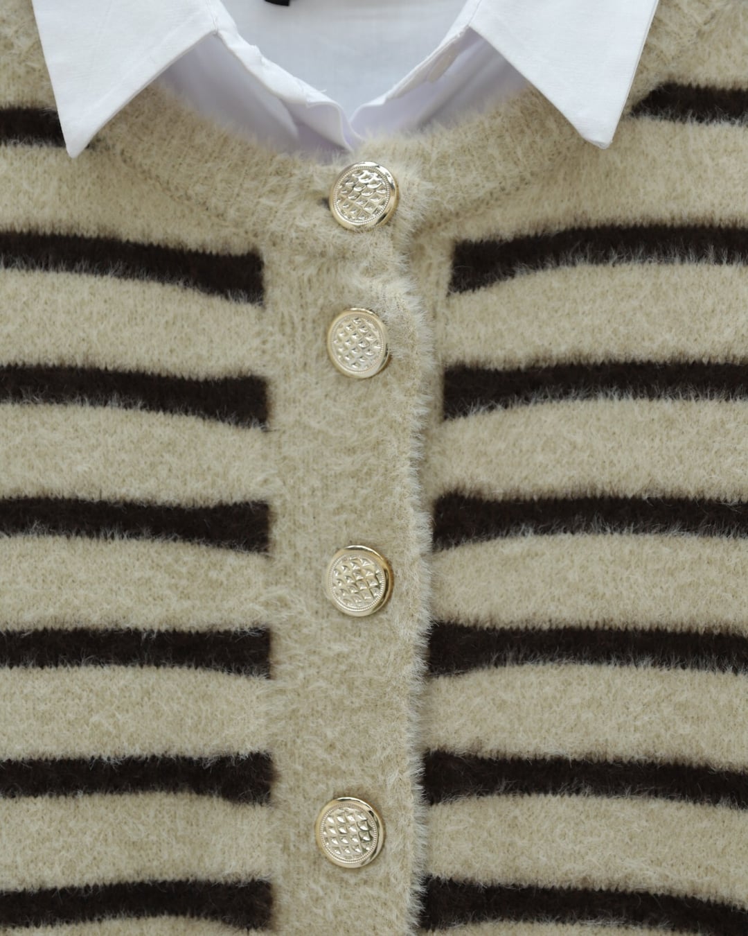 Striped Button-Front Knit Cardigan - Dark Brown - Podyumplus - by Peralane - photo 7