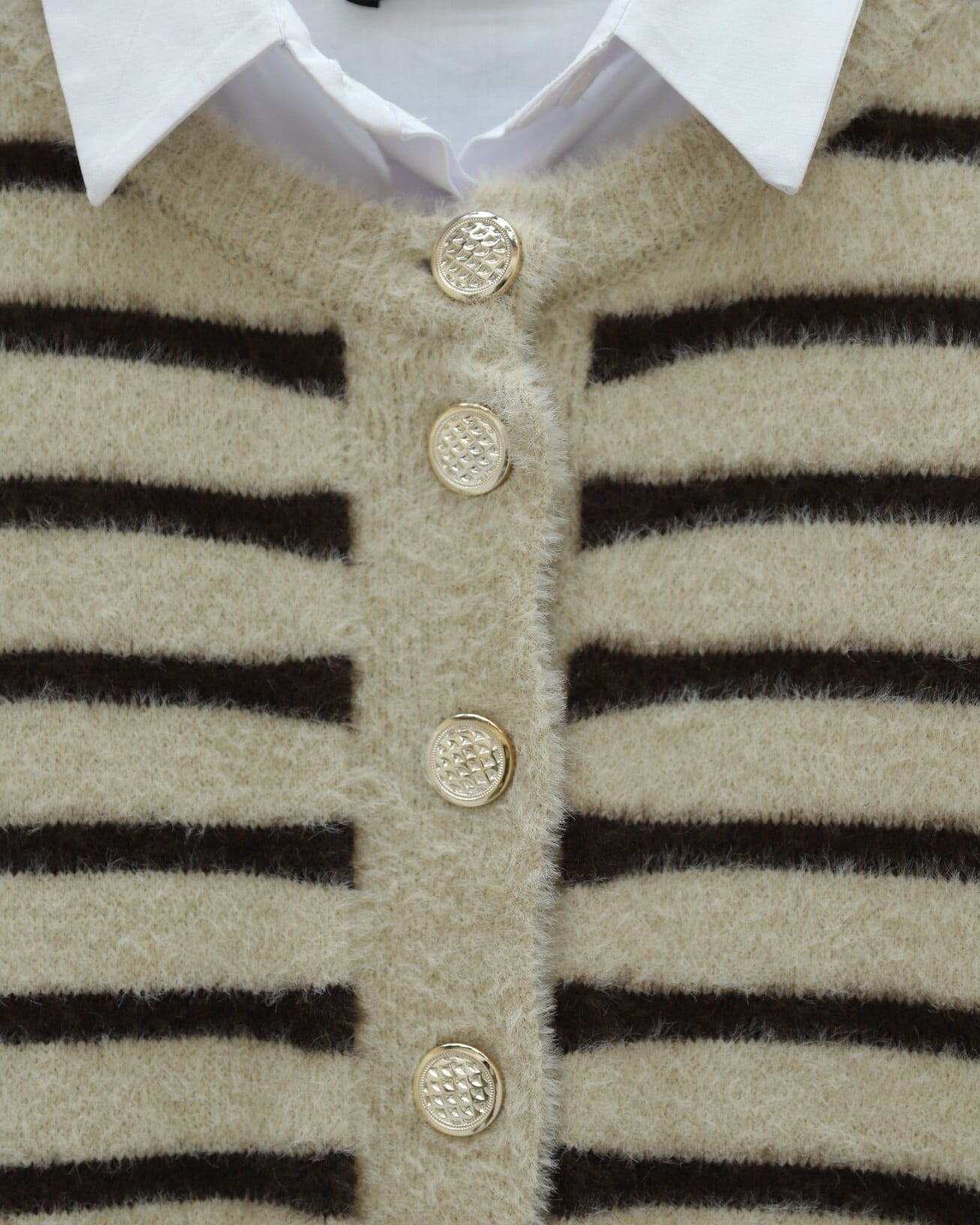 Striped Button-Front Knit Cardigan - Dark Brown - Podyumplus - by Peralane - photo 7