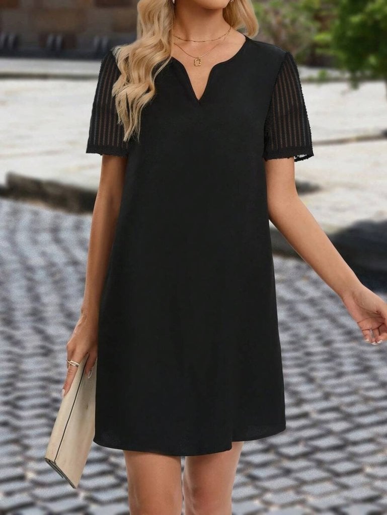 Women's Short Sleeve V-Neck Short Sequin Crepe Dress - Janes - by Peralane - photo 4