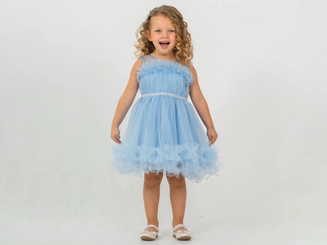 Ruffled Detail Girl's Party Dress - Light Blue - Mertoglu Kids - by Peralane