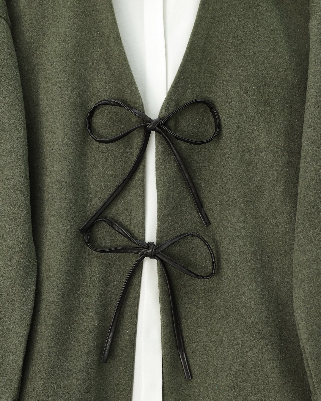 Haki Front-Tie Oval Cut Felt Kimono - Podyumplus - by Peralane - photo 3