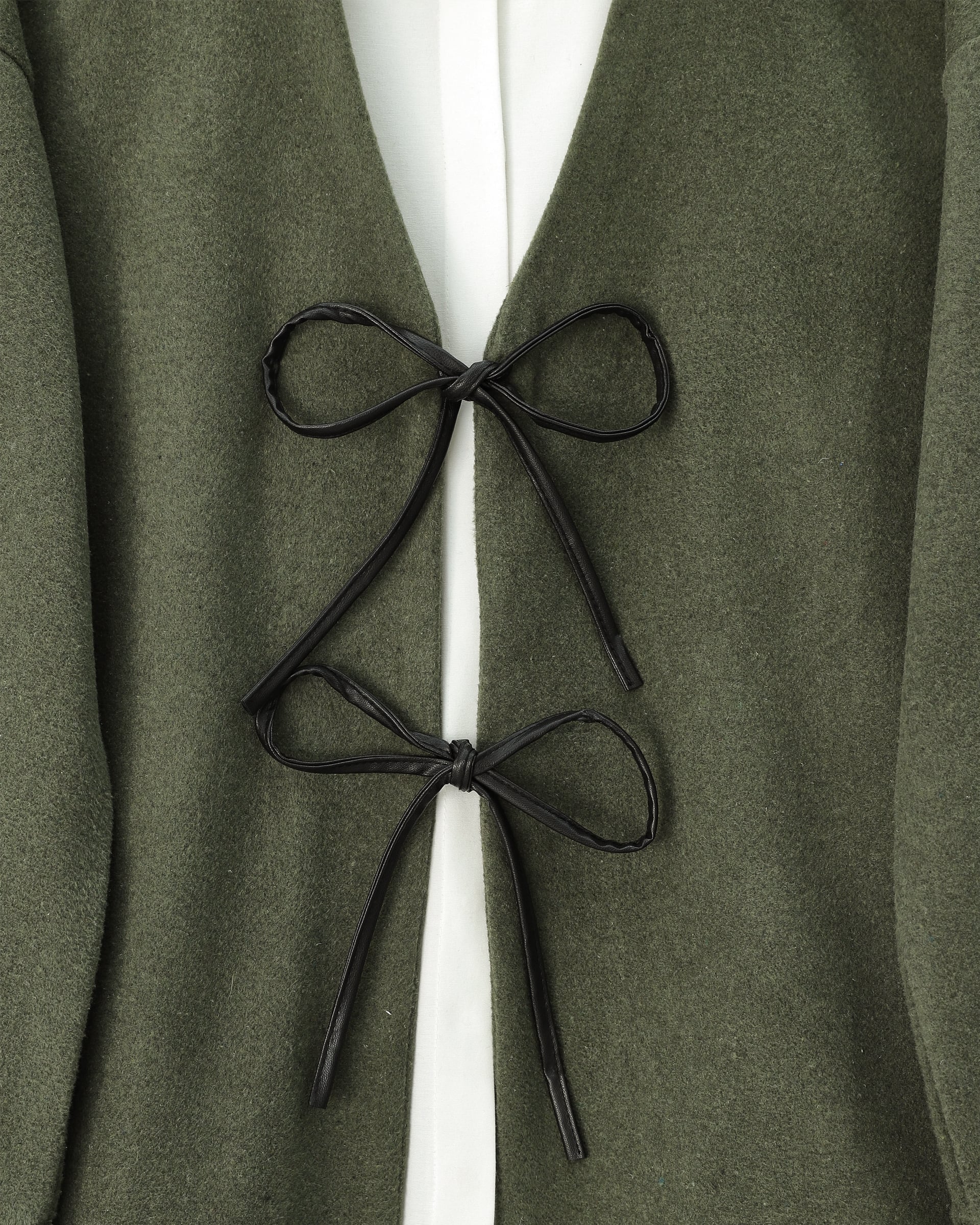Haki Front-Tie Oval Cut Felt Kimono - Podyumplus - by Peralane - photo 3