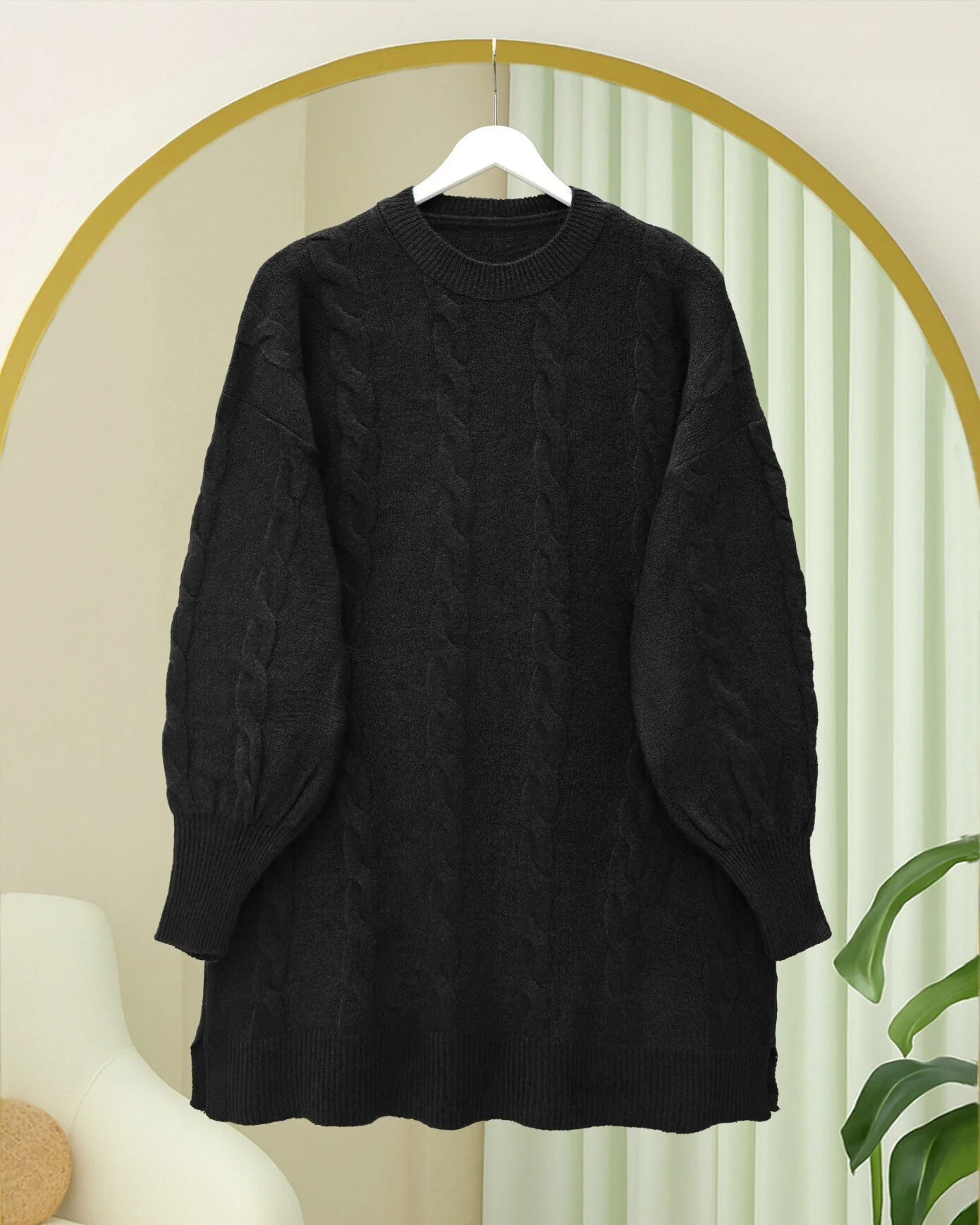 Black Cable Knit Sweater with Balloon Sleeves - Podyumplus - by Peralane - photo 7
