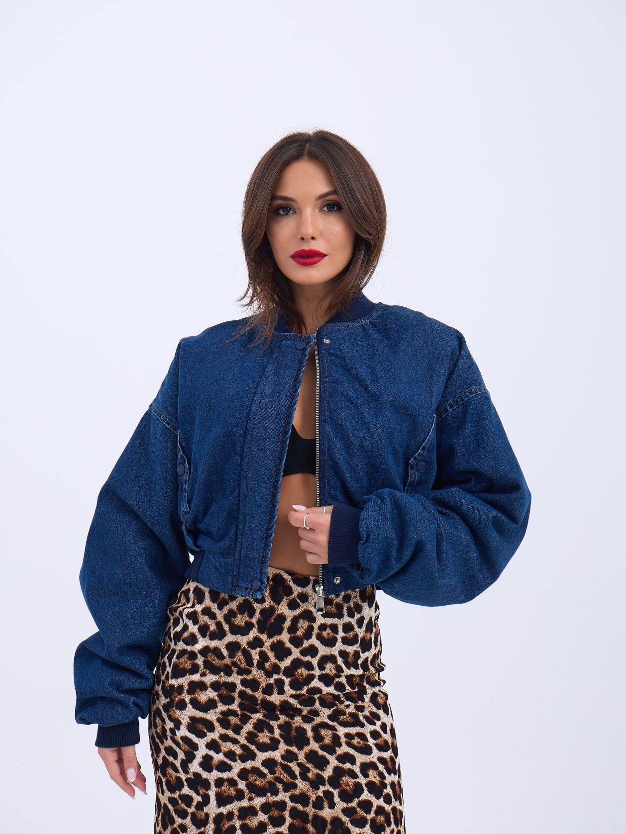 Denim Bomber Jacket in Dark Blue Wash - Fame - by Peralane
