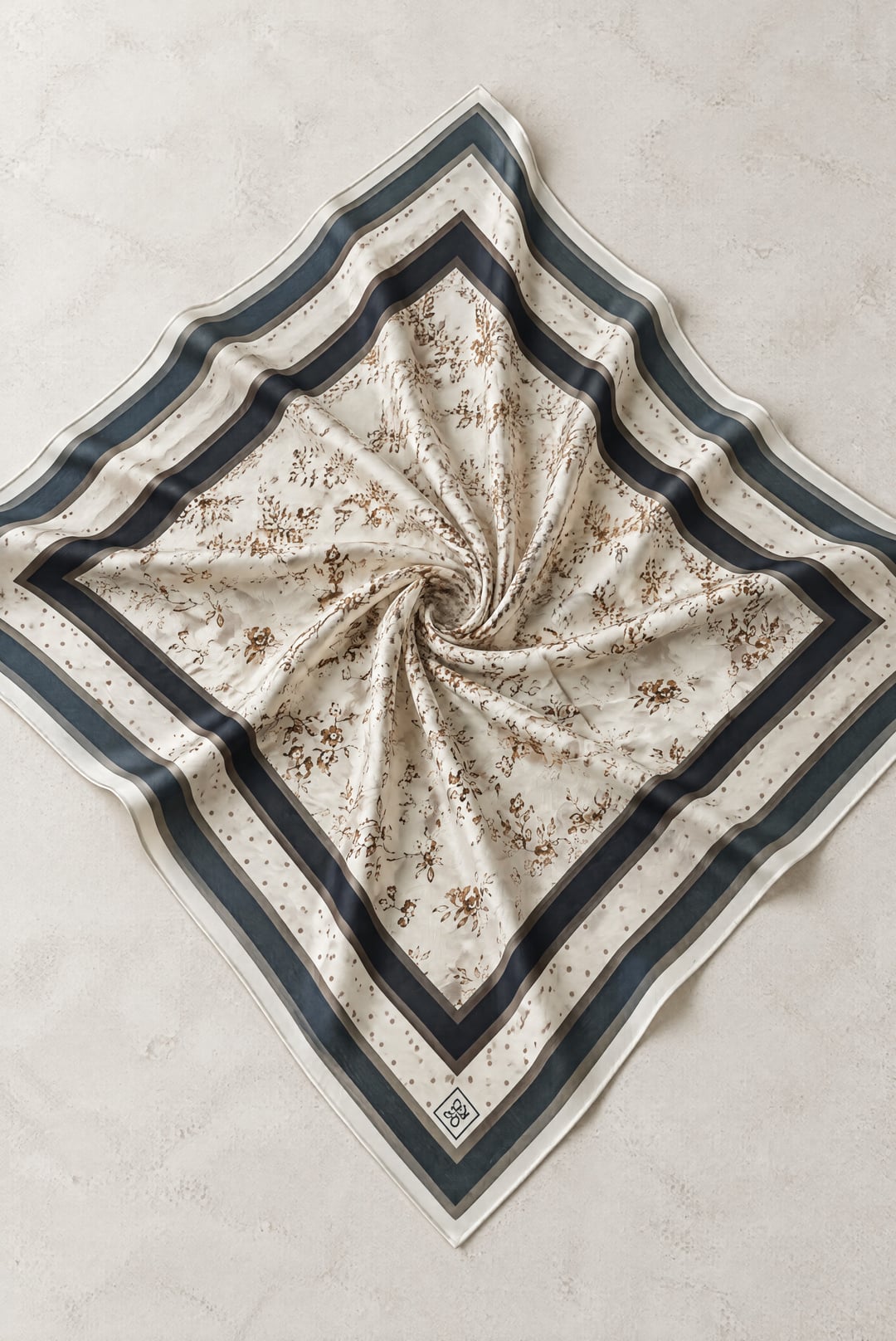 Floral and Polka Dot Naida Scarf - Light Beige - Podyumplus - by Peralane