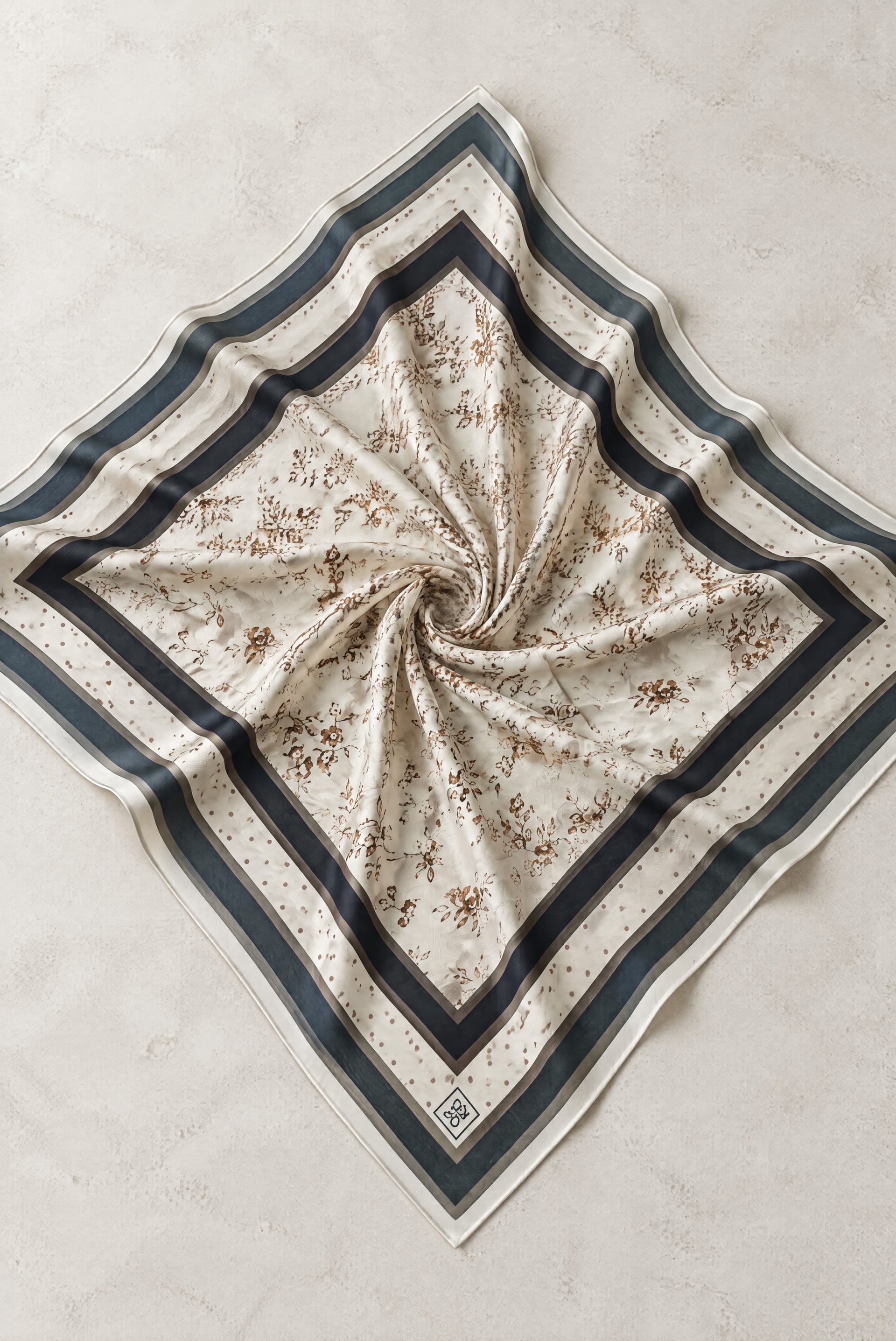 Floral and Polka Dot Naida Scarf - Light Beige - Podyumplus - by Peralane