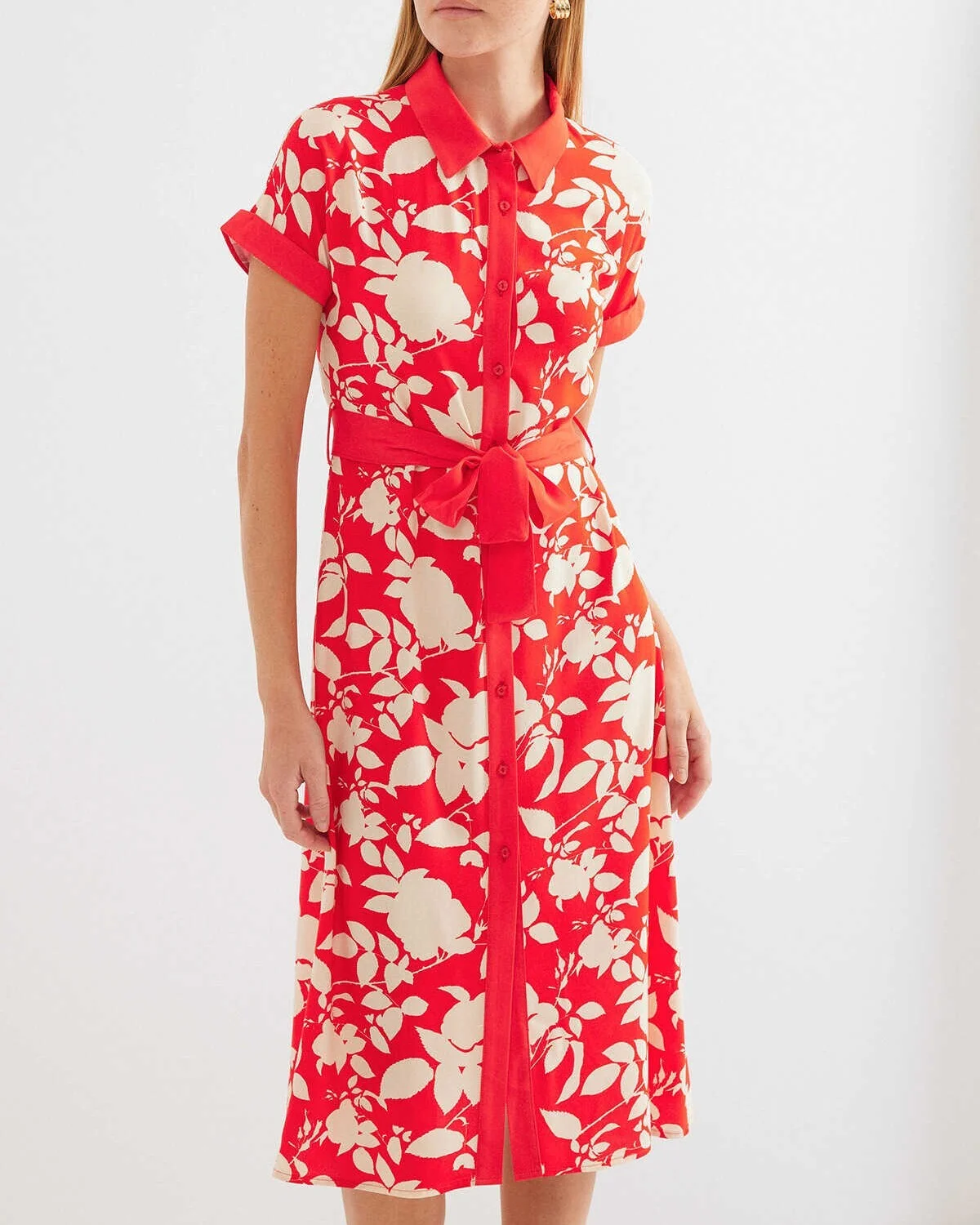 2455 Patterned Shirt Dress - Red - Wholeskop - by Peralane - photo 2