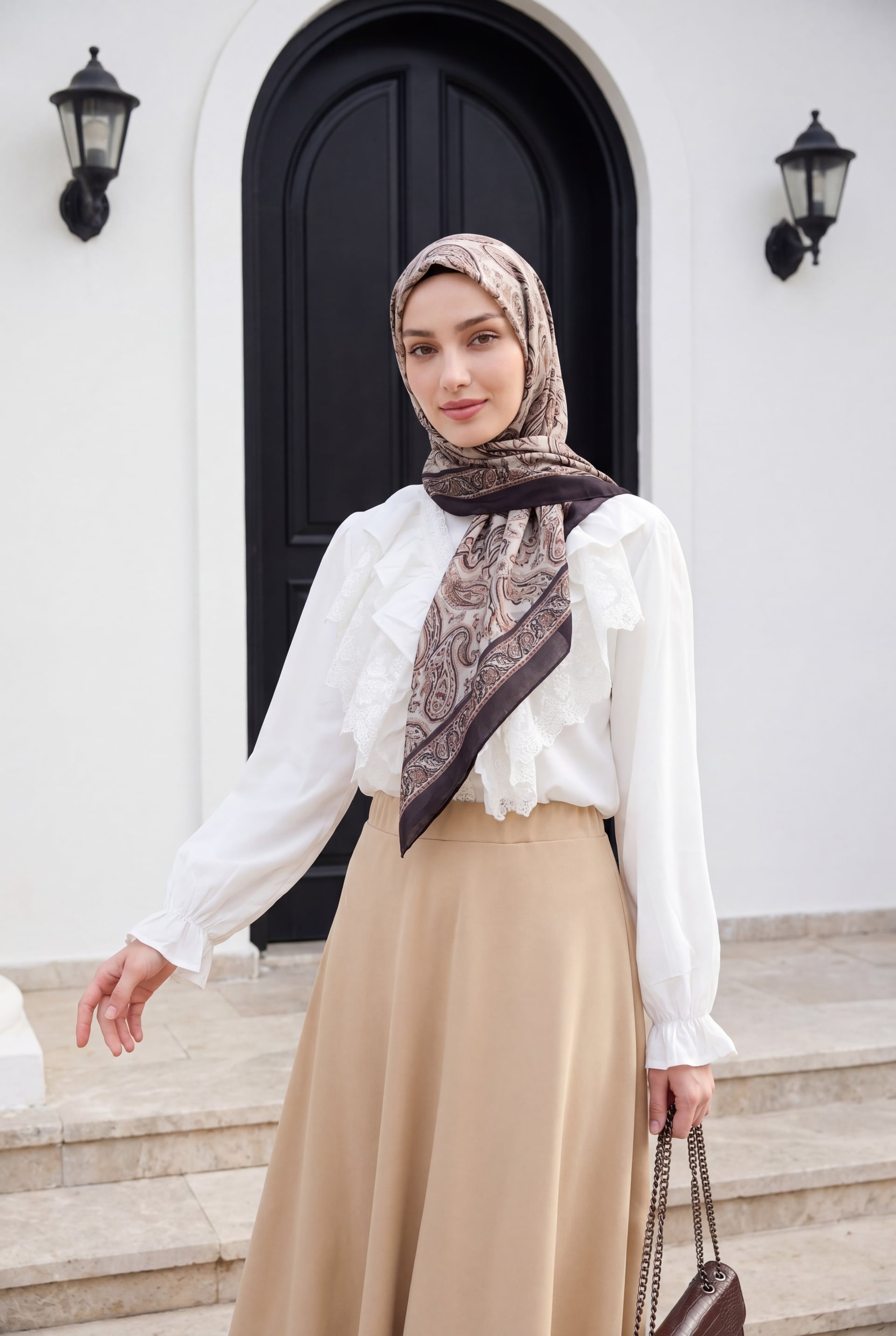 V-Neck Lace Trim Flutter Sleeve Elastic Cuff Imported Linen Look Blouse - Ecru - Podyumplus - by Peralane - photo 4