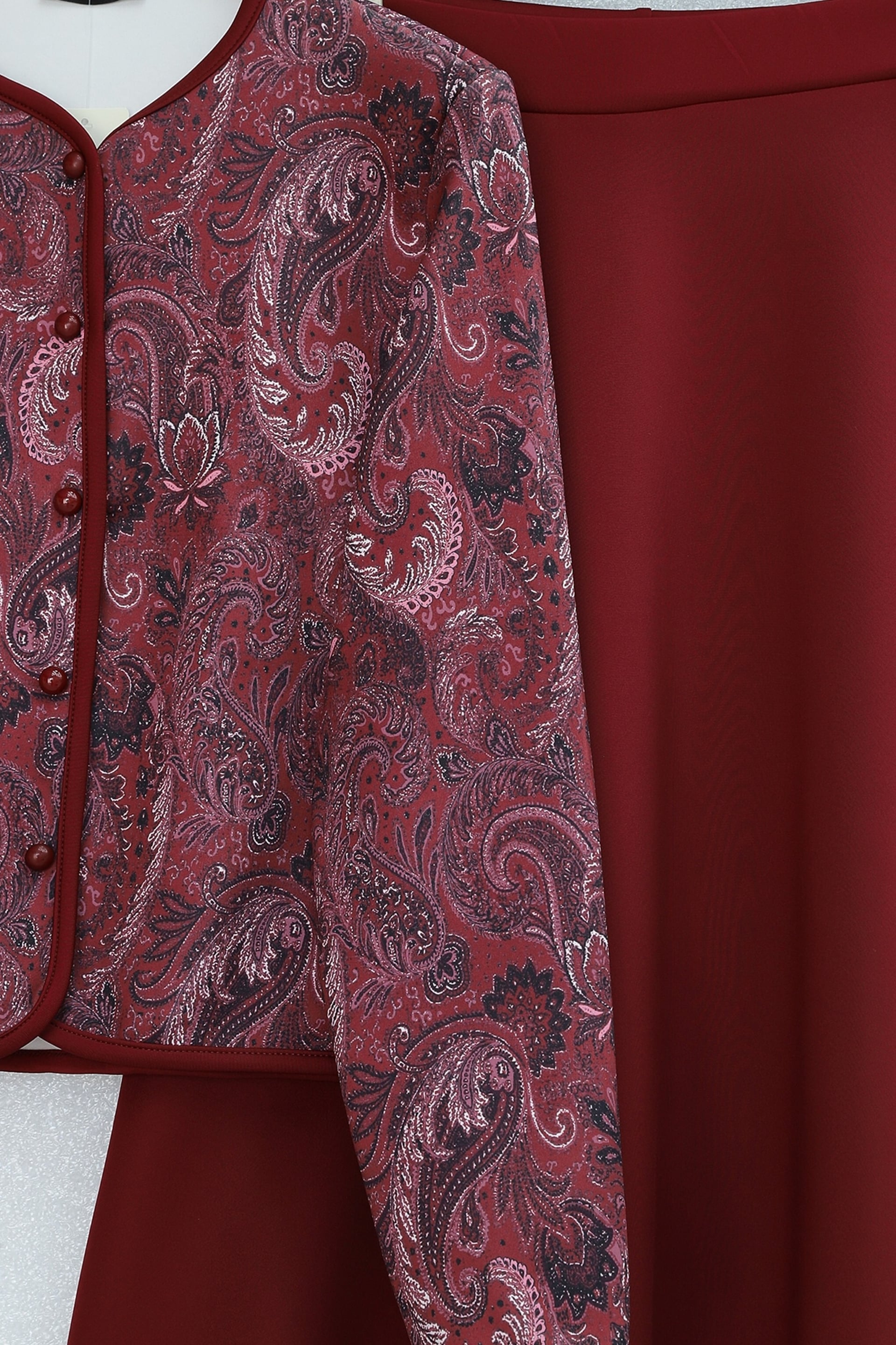 Burgundy Paisley Print Scuba Jacket and Skirt Set - Podyumplus - by Peralane - photo 4