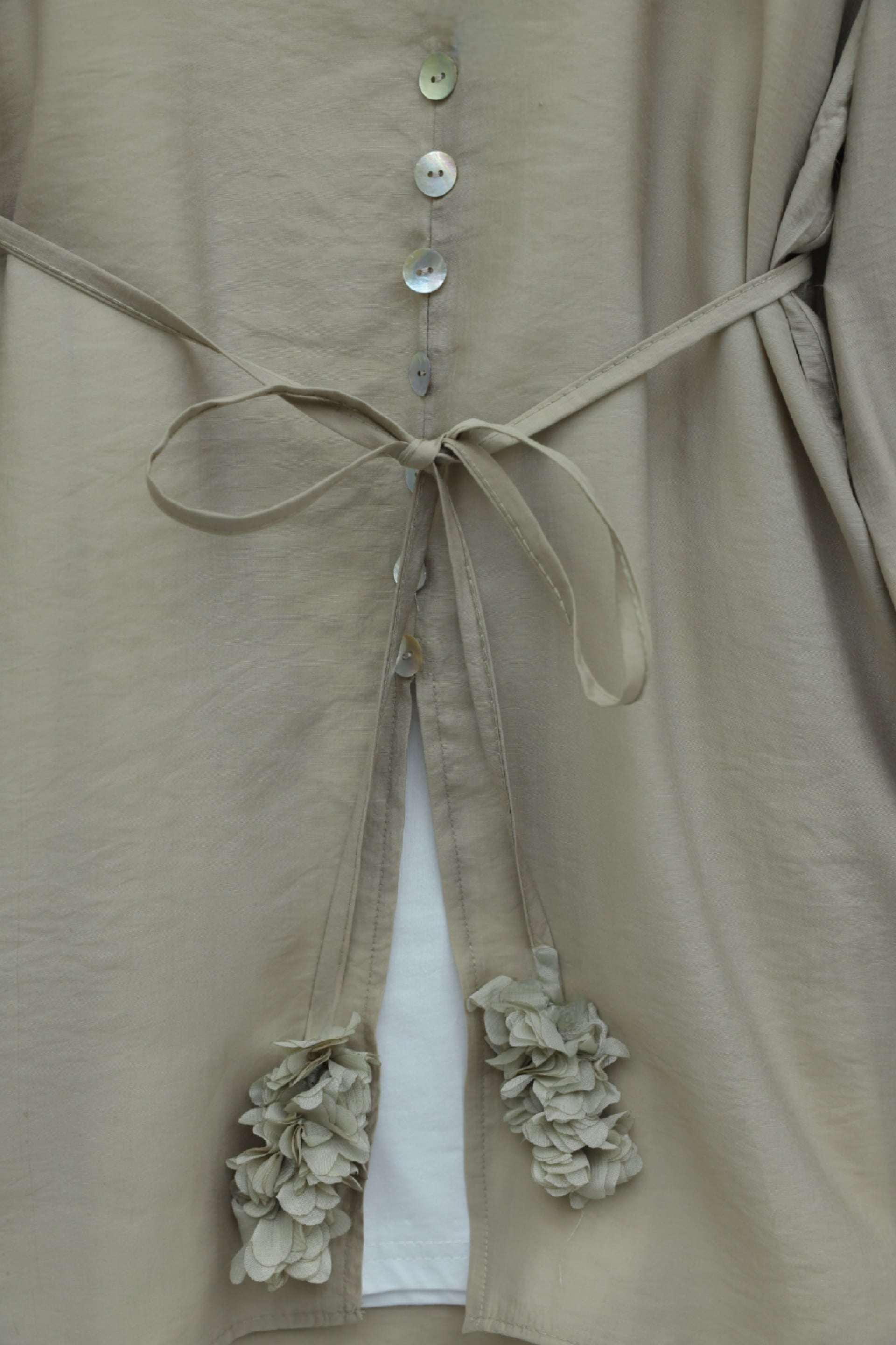 V-Neck Floral Sleeve Buttoned Tie Modal Tunic - Light Beige - Podyumplus - by Peralane - photo 6
