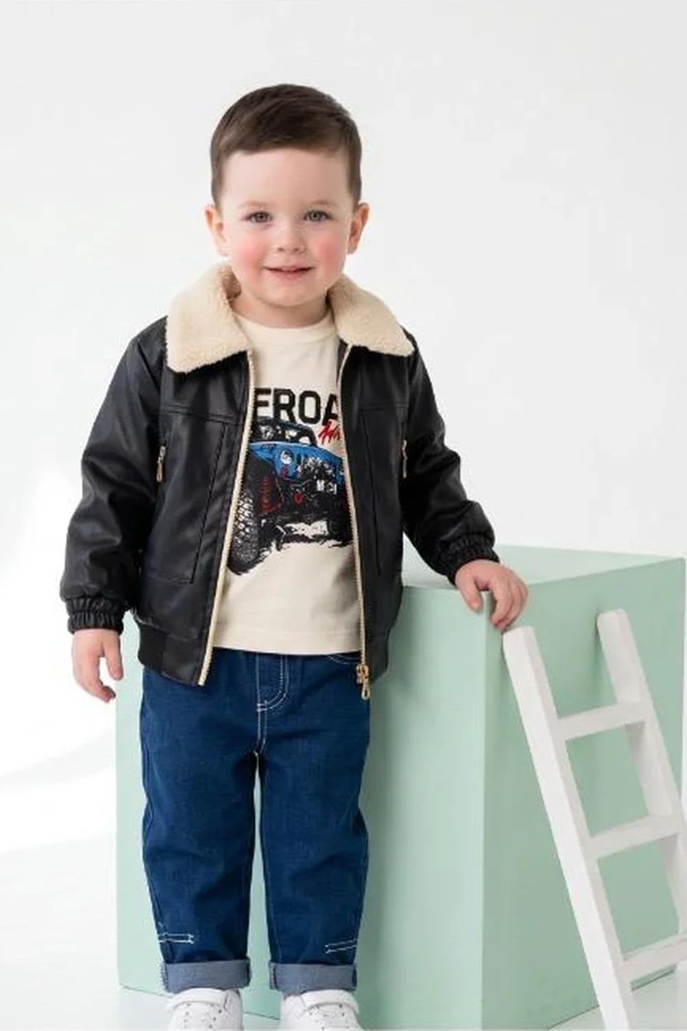 Boys' 3-Piece Set with Faux Fur Collar Jacket and Graphic T-Shirt - 4 Pack - Has Bereket - by Peralane