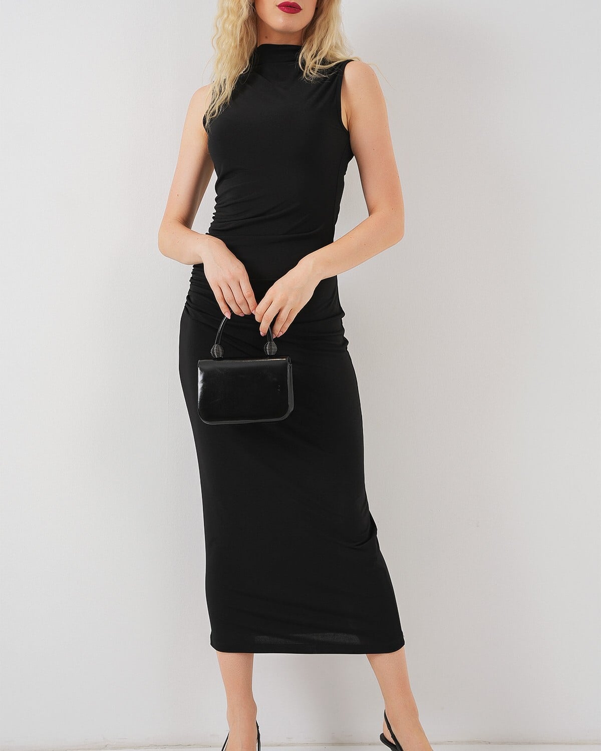 Women's Ruched Sleeveless Draped Midi Dress in Black - Bigdart - by Peralane - photo 4