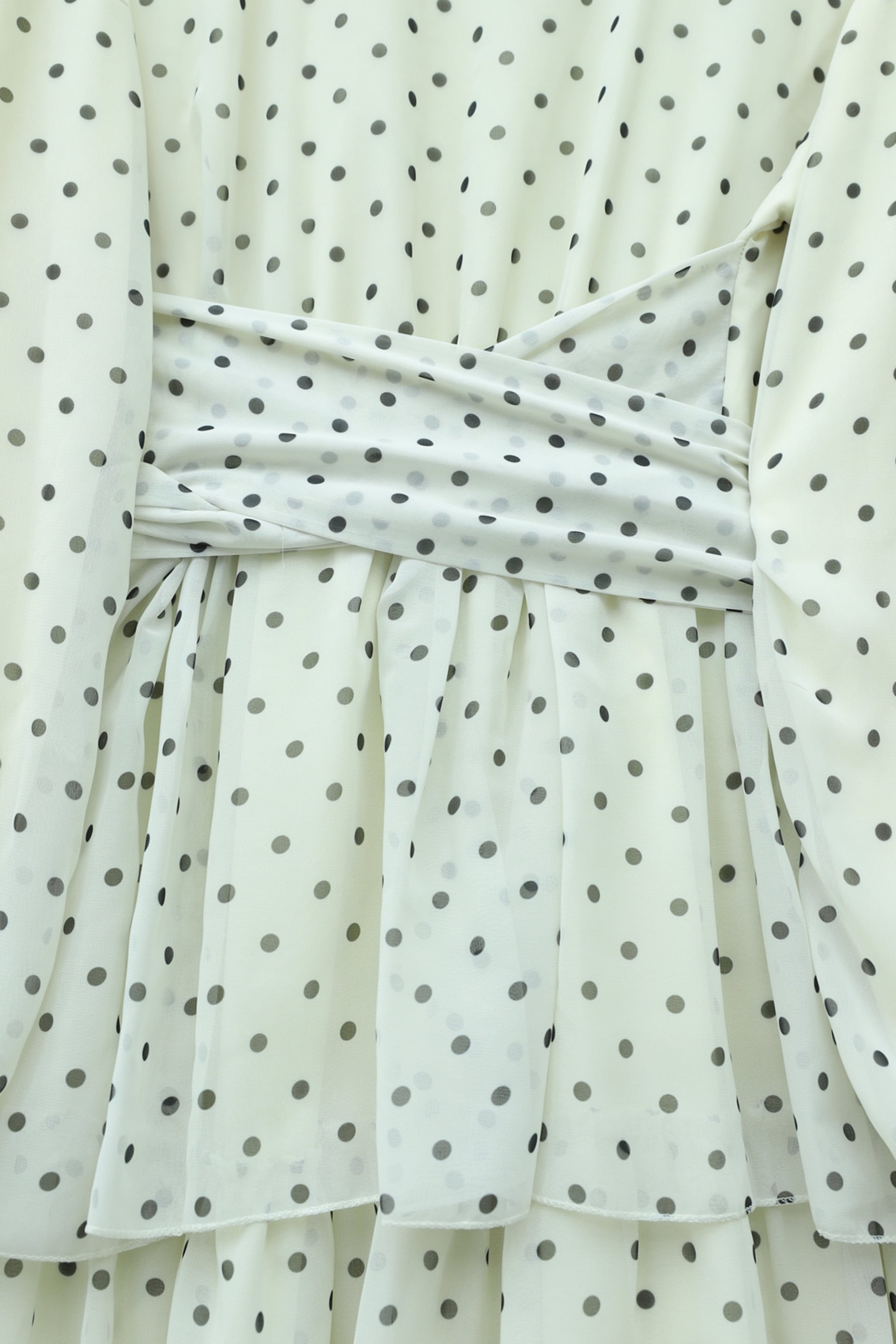 Cream Polka Dot Tiered Chiffon Dress with Cross-Tie Belt - Podyumplus - by Peralane - photo 5