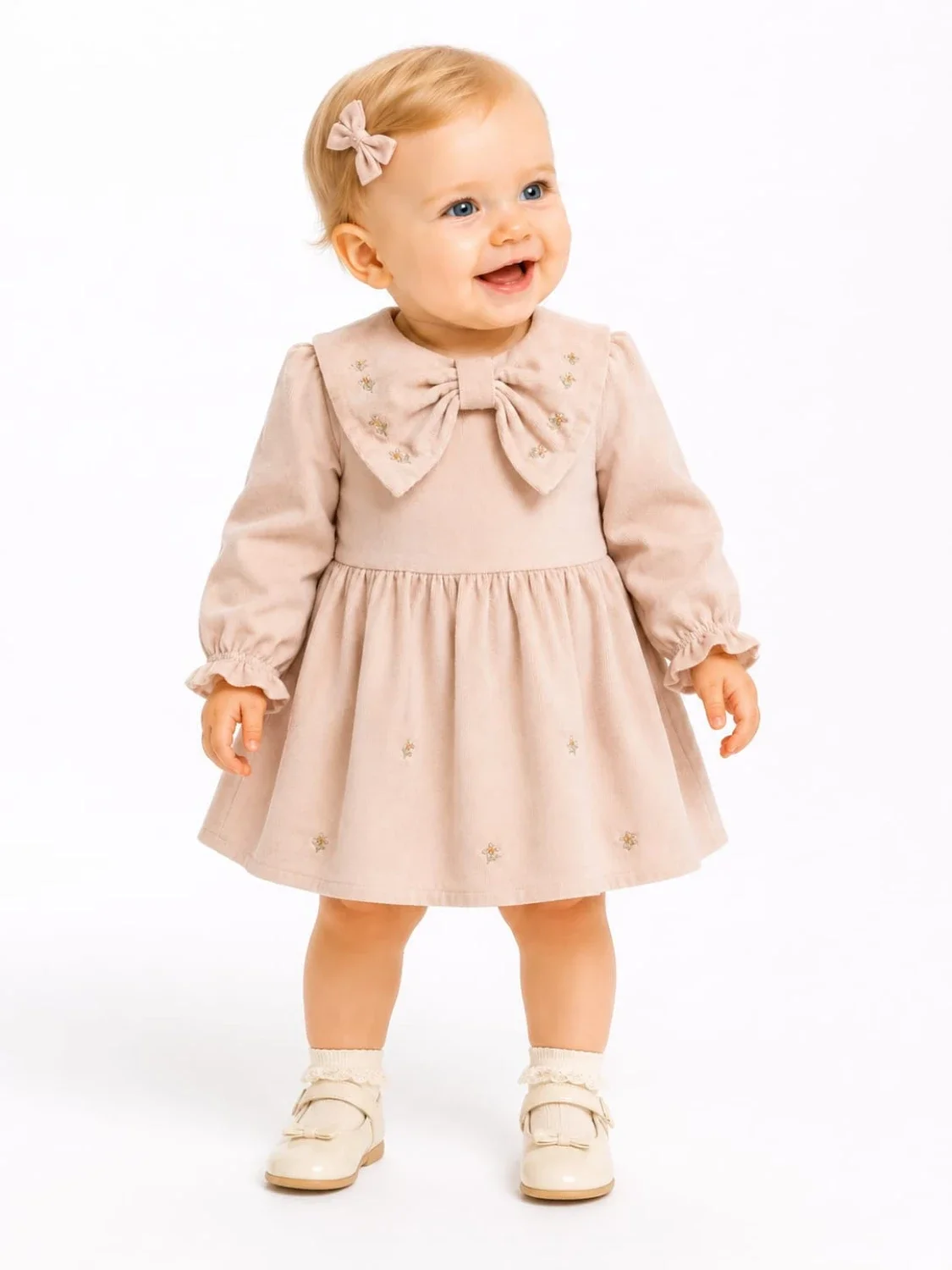 Floral Embroidered Baby Girl Dress with Peter Pan Collar - Serkon Baby - by Peralane