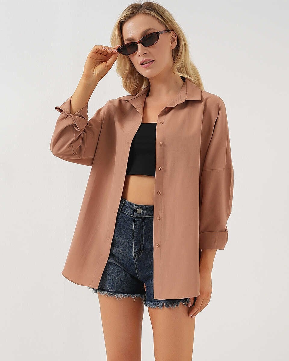 Oversize Long Basic Shirt - Camel - Bigdart - by Peralane - photo 3