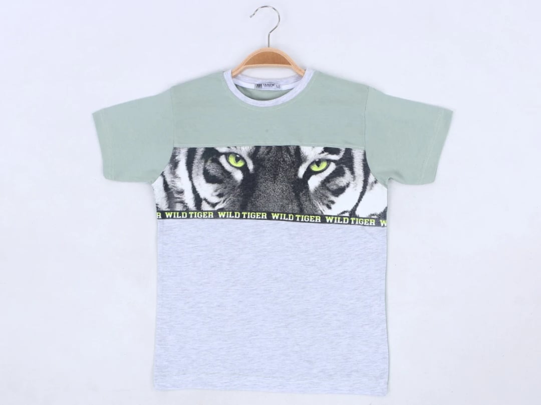 Tiger Print Boys' T-Shirt - Light Green/Grey (Pack of 4) - Tanem Kids - by Peralane